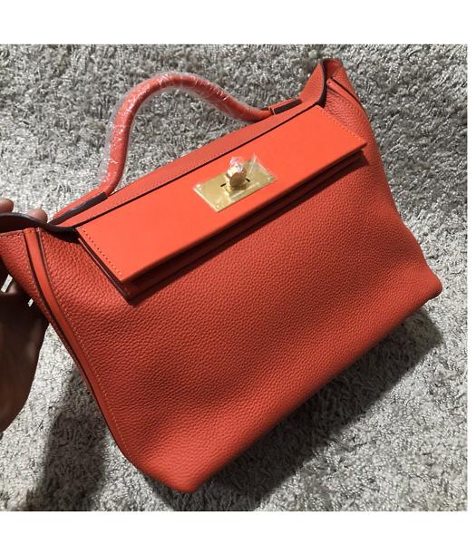 Hermes 24/24 29cm Tote Bag Orange Red Imported Togo Leather Golden Metal