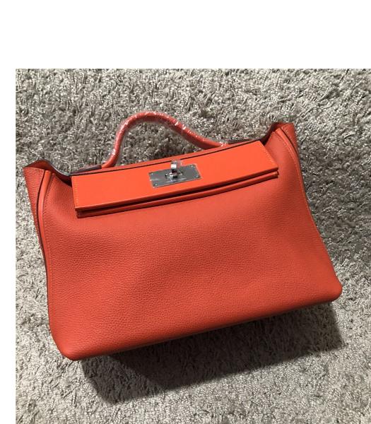 Hermes 24/24 29cm Tote Bag Orange Red Imported Togo Leather Silver Metal