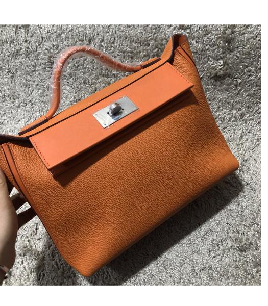 Hermes 24/24 29cm Tote Bag Orange Imported Togo Leather Silver Metal