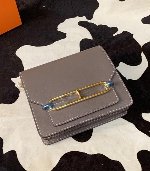 Hermes Roulis Mini 19cm Bag Grey Evercolor Leather Golden Meatal