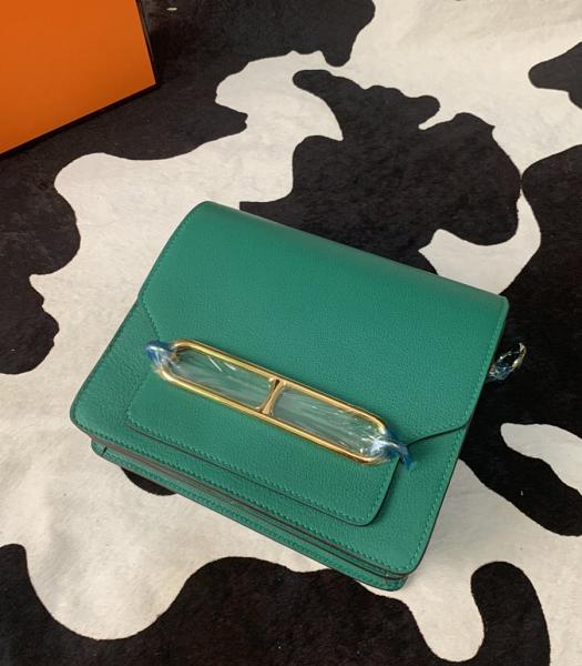 Hermes Roulis Mini 19cm Bag Peacock Green Evercolor Leather Golden Meatal