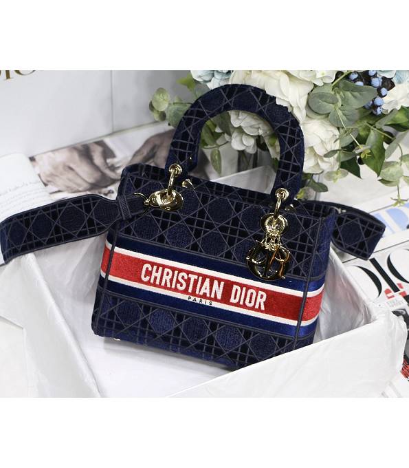 Christian Dior Blue Velvet With Original Leather 24cm Book Tote Bag