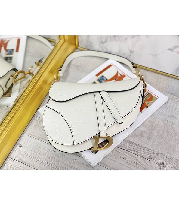 Christian Dior White Original Palm Veins Leather 25cm Saddle Bag