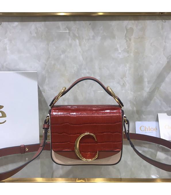 Chloe C Red Original Croc Veins With Nude Pink Lizard Calfskin Leather Mini Handbag