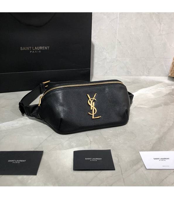 YSL Black Original Caviar Veins Calfskin Leather Golden Metal 25cm Belt Bag