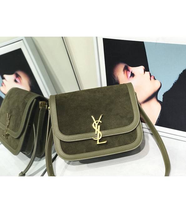 YSL Solferino Army Green Original Scrub Calfskin Leather Satchel Bag