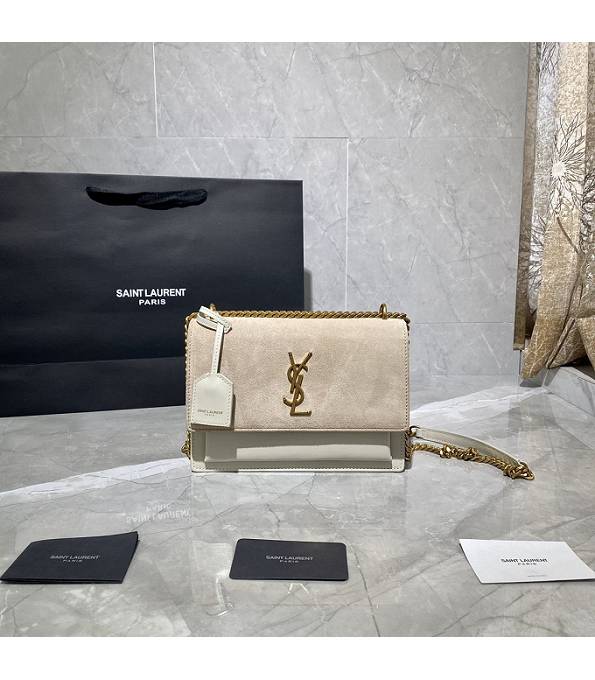 YSL Sunset Grey Scrub With White Original Pin Stripes Calfskin Leather Golden Metal 22cm Crossbody Bag