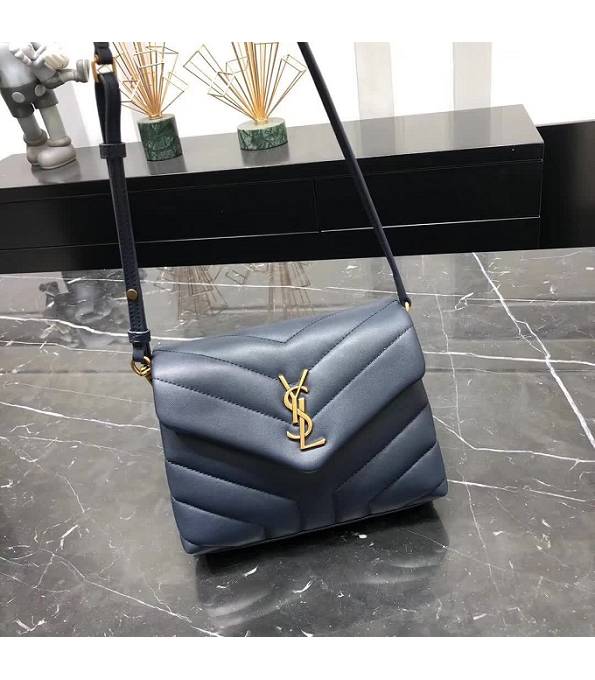 YSL Loulou Blue Original Matelasse Calfskin Leather Golden Metal Mini Shoulder Bag