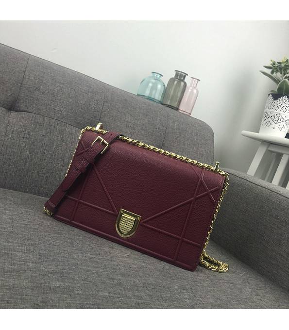Christian Dior Diorama Original Litchi Veins Leather Golden Metal 25cm Shoulder Bag Wine Red