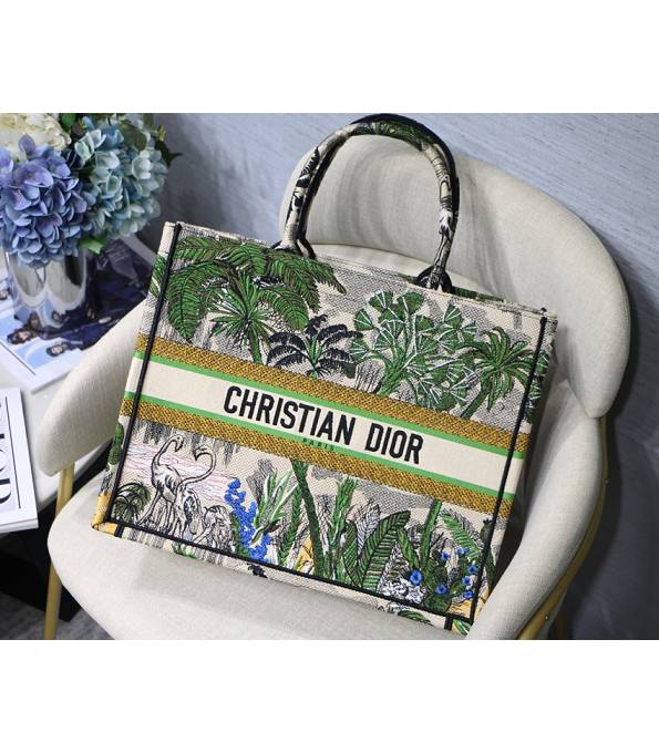 Christian Dior Coconut Tree Embroidered Canvas 41cm Book Tote Bag Green