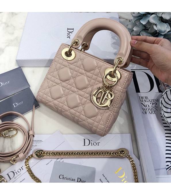 Christian Dior Mini Lady Classic Apricot Original Lambskin Leather Golden Metal 17cm Tote Bag