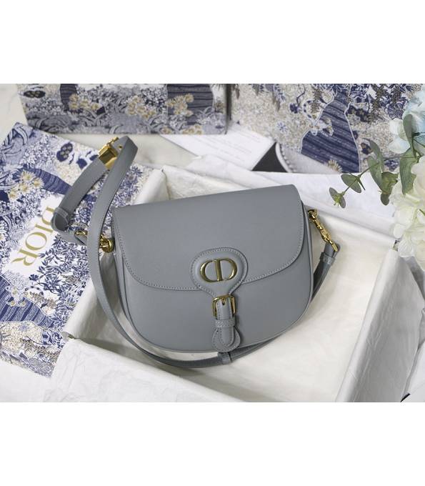 Christian Dior Bobby Grey Original Plain Veins Leather Medium Crossbody Bag