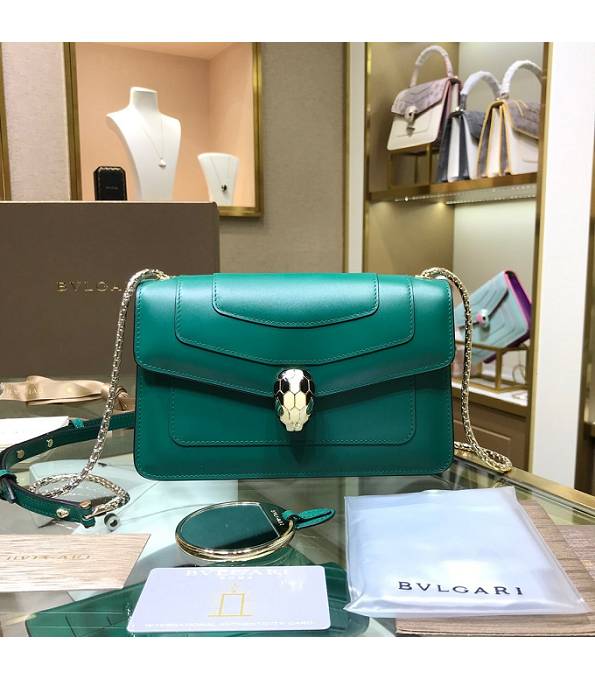 Bvlgari Vert Fonce Green Original Calfskin Leather Black Welting Leather Serpenti Forever 22cm Bag