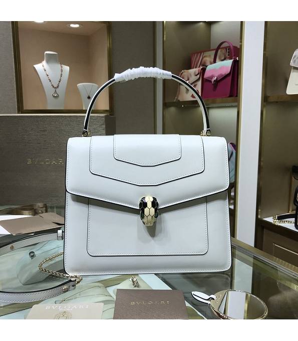 Bvlgari White Original Calfskin Leather Black Welting Leather Serpenti Forever 25cm Tote Bag