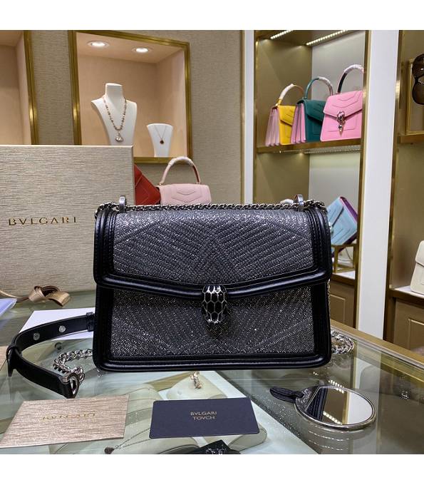 Bvlgari Dark Grey Original Snake Veins Calfskin Leather Black Welting Leather Serpenti Diamond Blast Small Bag