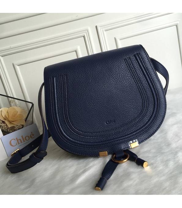 Chloe Marcie Dark Blue Original Litchi Veins Calfskin Leather Shoulder Bag