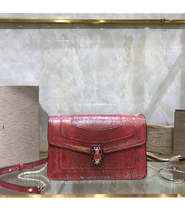 Bvlgari Red Original Snake Veins Calfskin Leather Serpenti Forever 22cm Bag