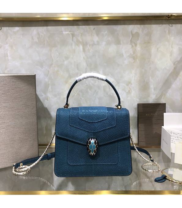 Bvlgari Blue Original Snake Veins Leather 20cm Mini Tote Bag