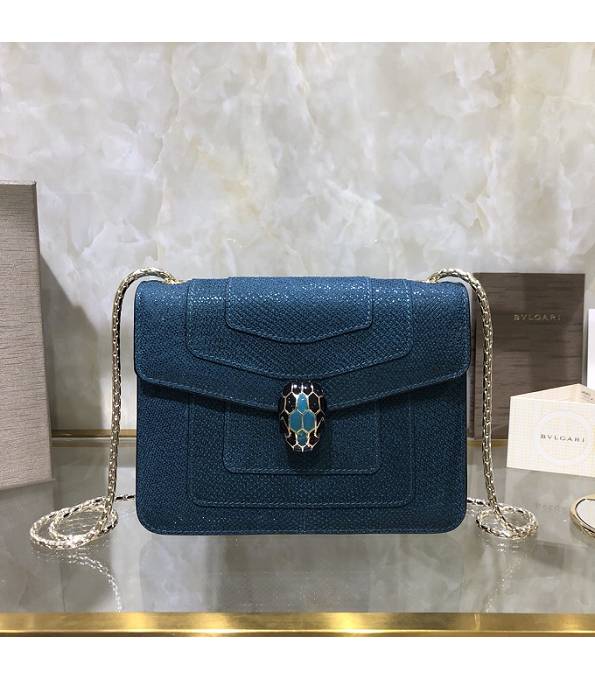 Bvlgari Serpenti Forever Blue Original Snake Veins Leather 20cm Mini Chains Bag