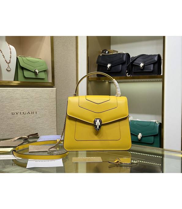 Bvlgari Serpenti Forever Yellow Original Calfskin Leather 22cm Tote Shoulder Bag