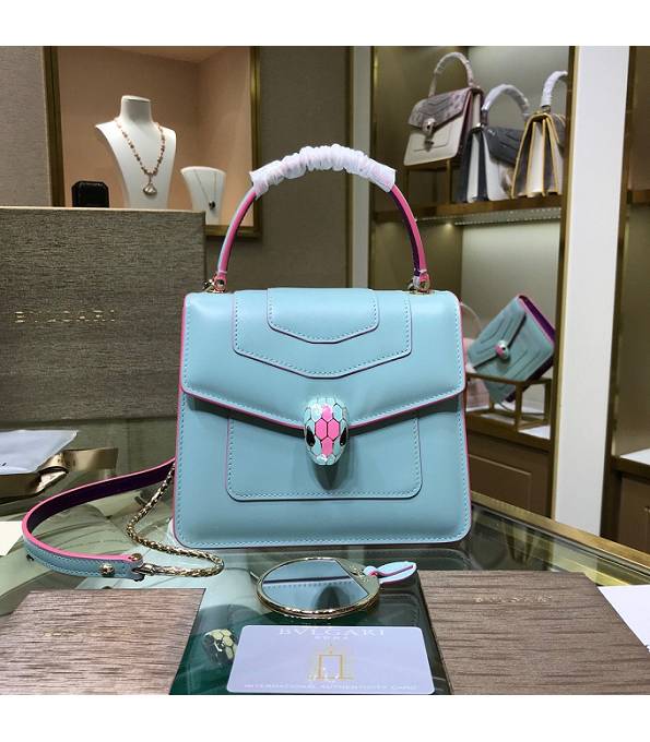 Bvlgari Light Blue/Purple Original Calfskin Leather 20cm Mini Tote Bag