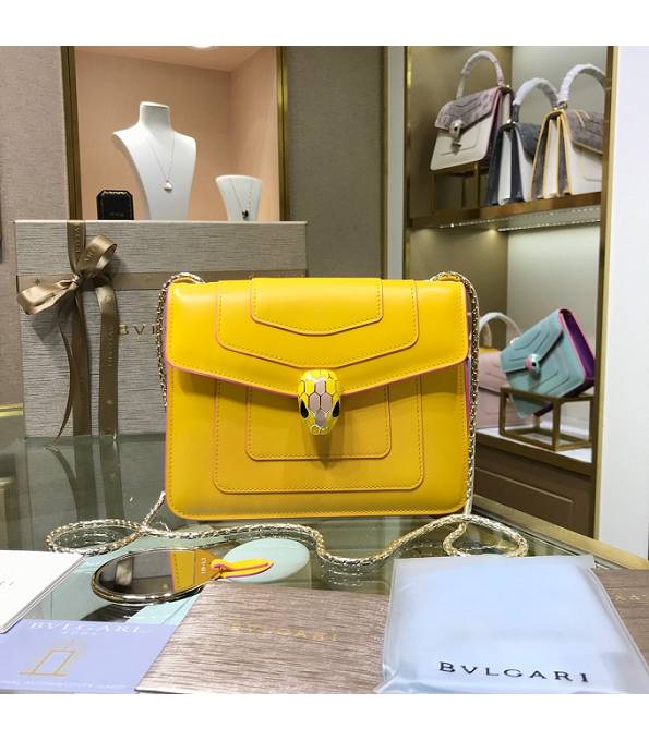 Bvlgari Serpenti Forever Yellow/Pink Original Calfskin Leather 20cm Mini Chains Bag