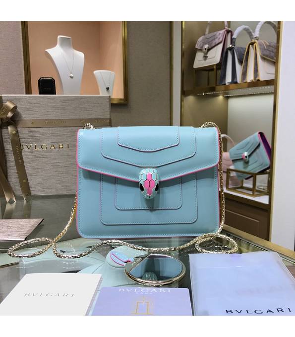 Bvlgari Serpenti Forever Light Blue/Yellow Original Calfskin Leather 20cm Mini Chains Bag