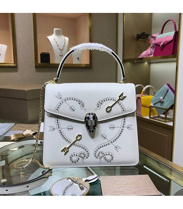 Bvlgari Heart-shaped White Original Calfskin Leather Serpenti Forever 25cm Tote Bag