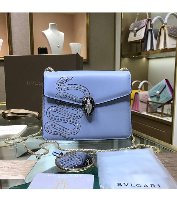 Bvlgari Serpenti Forever Snake Blue Original Calfskin Leather 20cm Mini Chains Bag