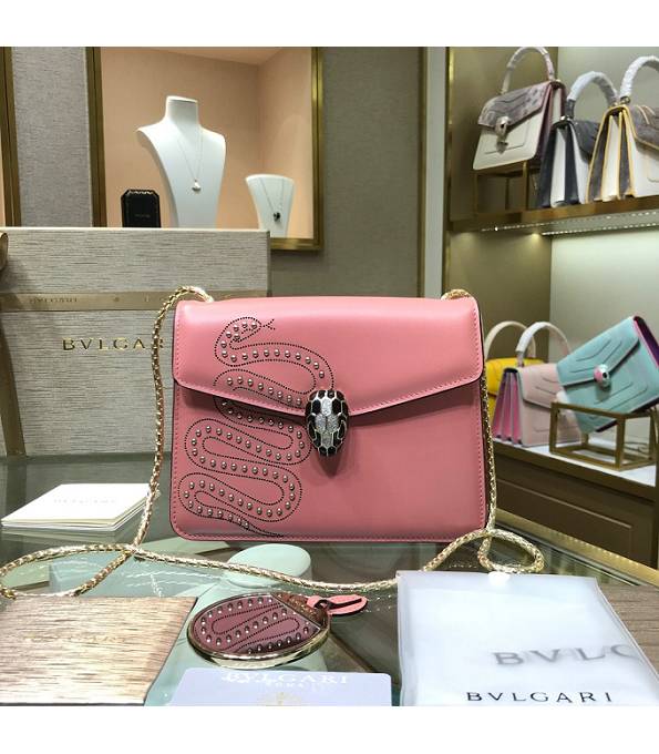 Bvlgari Serpenti Forever Snake Pink Original Calfskin Leather 20cm Mini Chains Bag