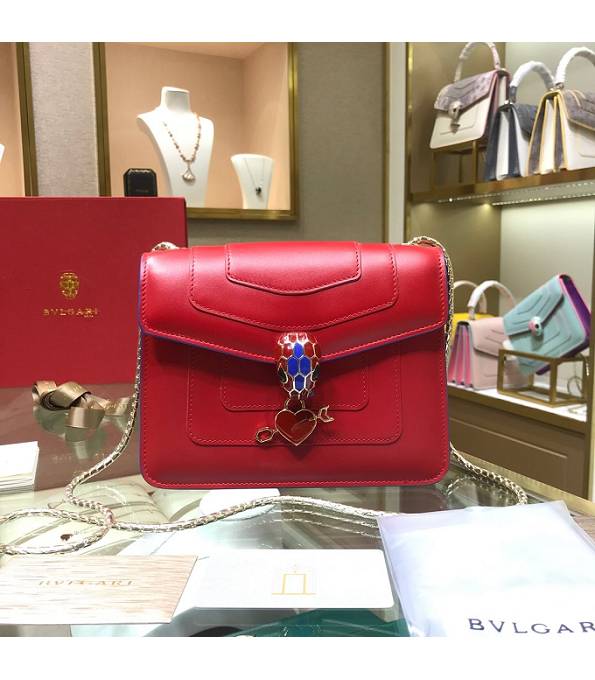 Bvlgari Serpenti Forever Red Original Calfskin Leather 20cm Mini Chains Bag