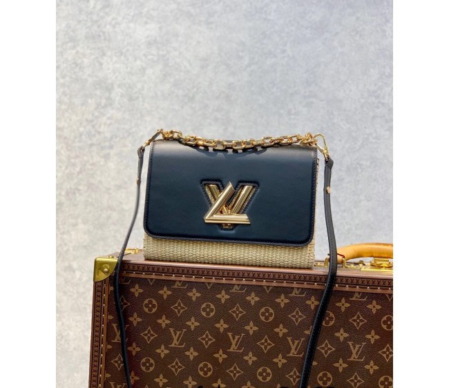 Louis Vuitton Twist MM Bag in Raffia-Like and Leather M57647 Black 2022