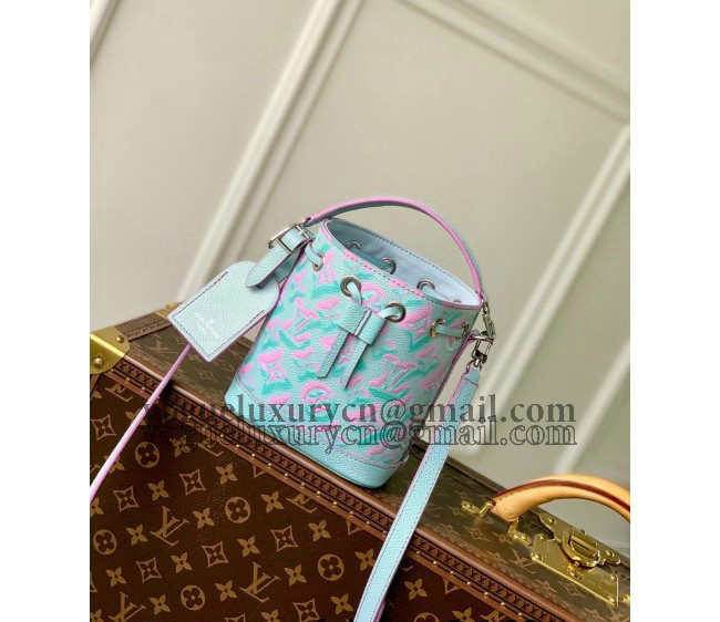 Louis Vuitton Nano Noe Bucket Bag in Sprayed and Grained Leather M81463 Green/Purple 2022