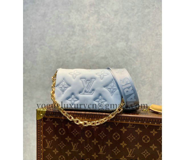 Louis Vuitton Wallet on Strap Mini Bag in Monogram Embroidered Leather M81399 Glacier Blue 2022