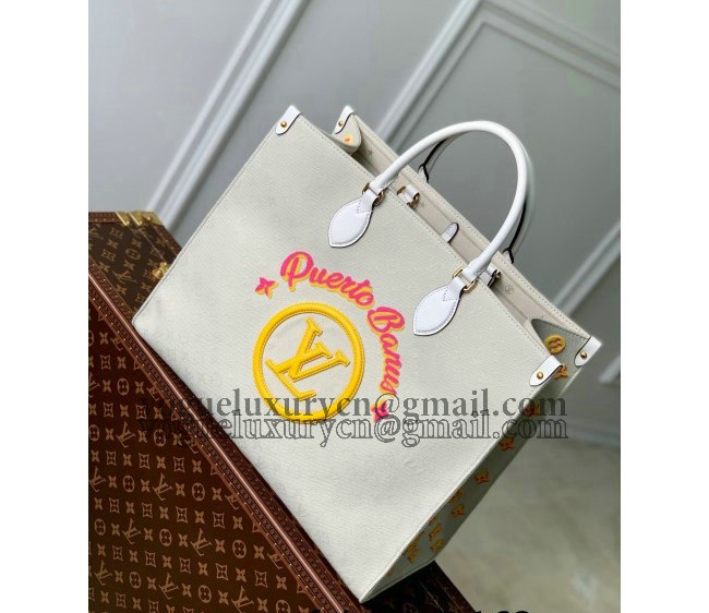 Louis Vuitton Onthego MM Tote Bag in White Jacquard Fabric M20815 Yellow 2022