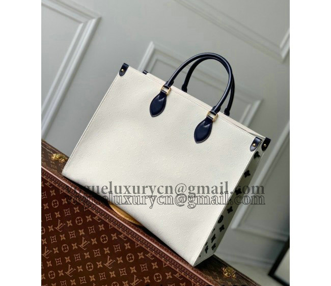 Louis Vuitton Onthego GM Tote Bag in White Jacquard Fabric M20815 Navy Blue 2022