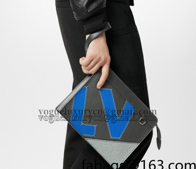 Louis Vuitton Men's Standing Pouch in Colorblock Leather M81310 Grey 2022