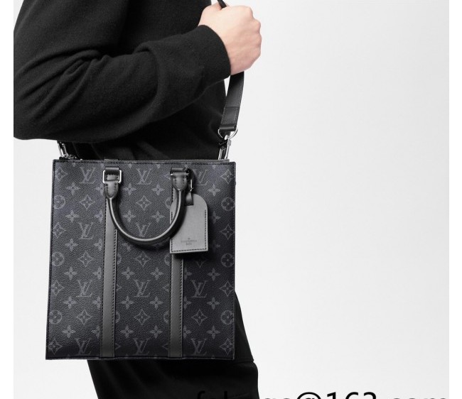 Louis Vuitton Men's Sac Plat Cross Tote Bag in Monogram Eclipse Canvas M46098 Black 2022