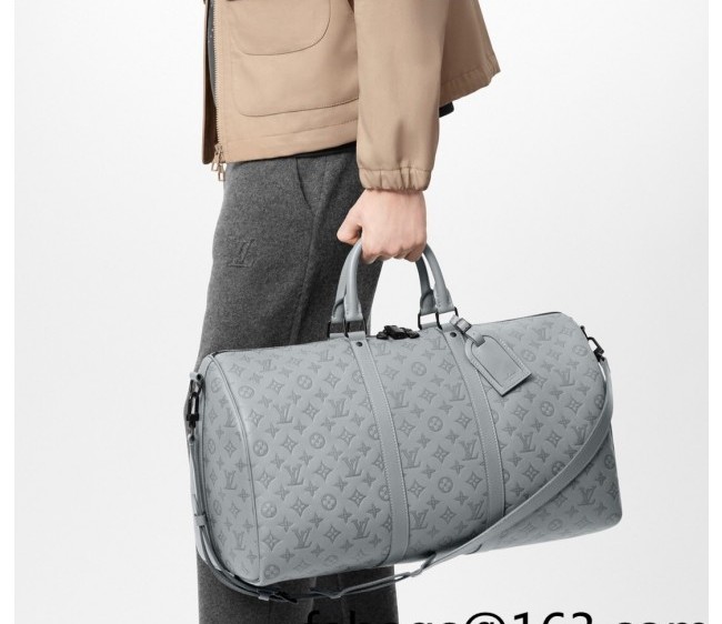 Louis Vuitton Men's Keepall 50B Travel Bag in Monogram Shadow Leather M46117 Anthracite Grey 2022