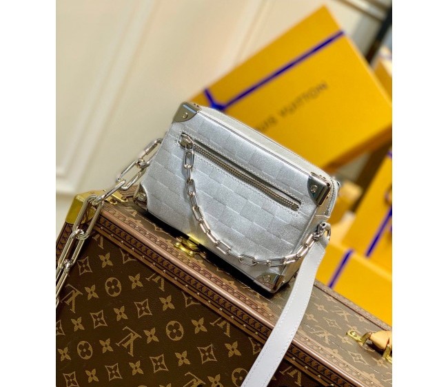 Louis Vuitton Mini Soft Trunk Bag in Silver Damier Glitter Leather M59726 2022