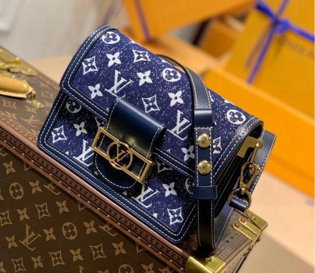 Louis Vuitton Dauphine Mini Bag in Denim Jacquard Textile M59716 Dark Blue 2022