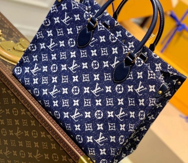 Louis Vuitton OnTheGo MM Tote Bag in Denim Jacquard Textile M59608 Dark Blue 2022