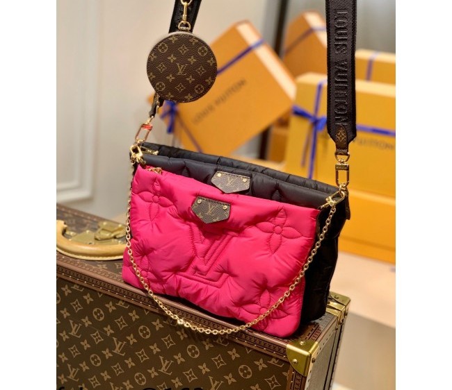 Louis Vuitton Maxi Multi Pochette Accessoires Shoulder Bag in Padded Nylon M58980 Black/Fuchsia Pink 2022