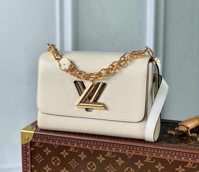 Louis Vuitton Twist MM Bag with Monogram Flower Chain M50282 White 2022