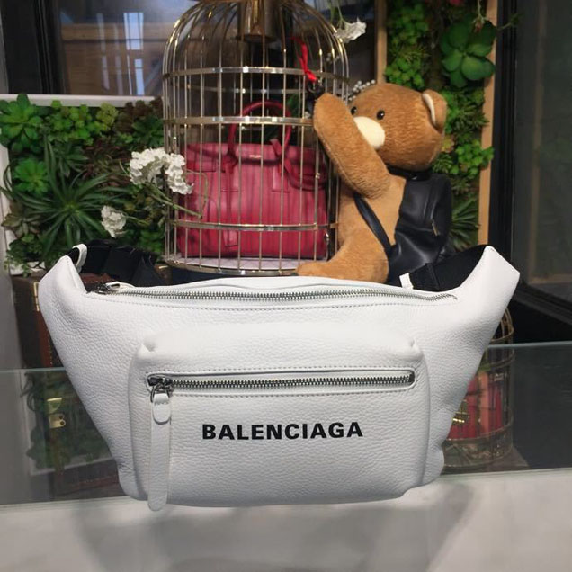 Balenciaga Logo Fanny Pack Bag 25cm Calfskin Leather Spring Summer 2018 Collection White Black