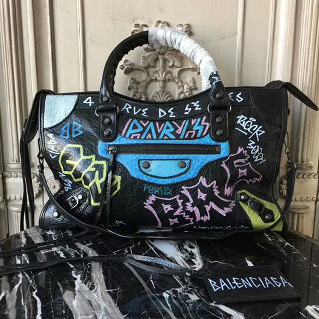 Balenciaga Graffiti Classic City Bag Black Fall Winter 2017