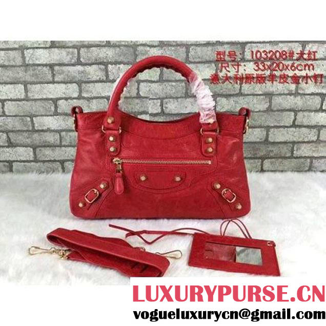 Balenciaga Lambskin Classic Gold Metallic Edge Town Bag Red (CHUN-7111508 )