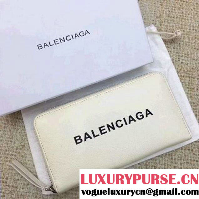 Balenciaga Everyday Logo Calfskin Zip Around Wallet White 2017 (JM-7103009 )