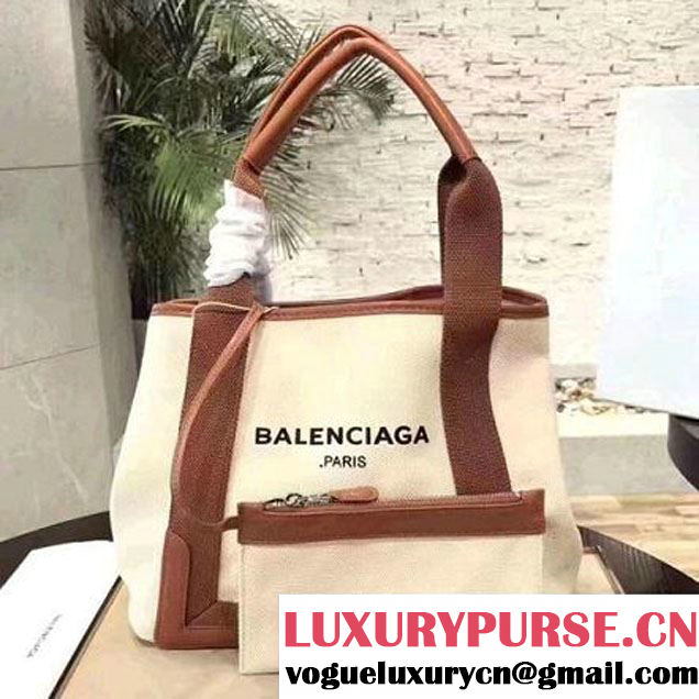 Balenciaga Denim Navy Cabas Small Bag White/Brown 2017 (JM-7111529 )