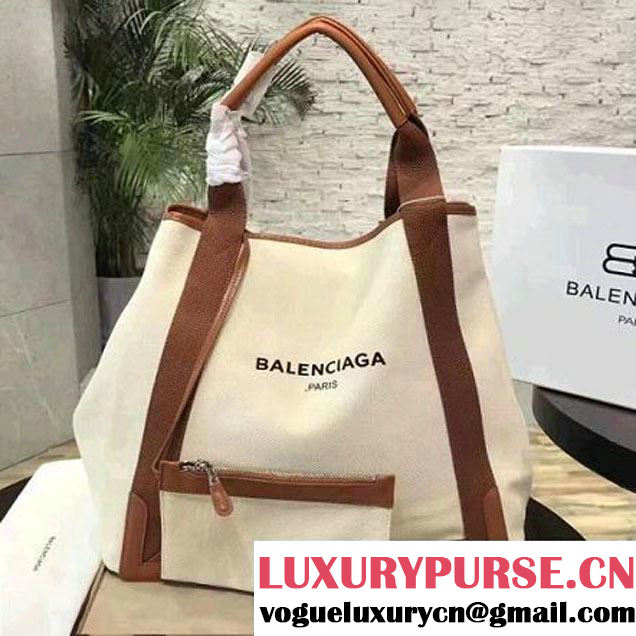 Balenciaga Denim Navy Cabas Large Bag White/Brown 2017 (JM-7111519 )